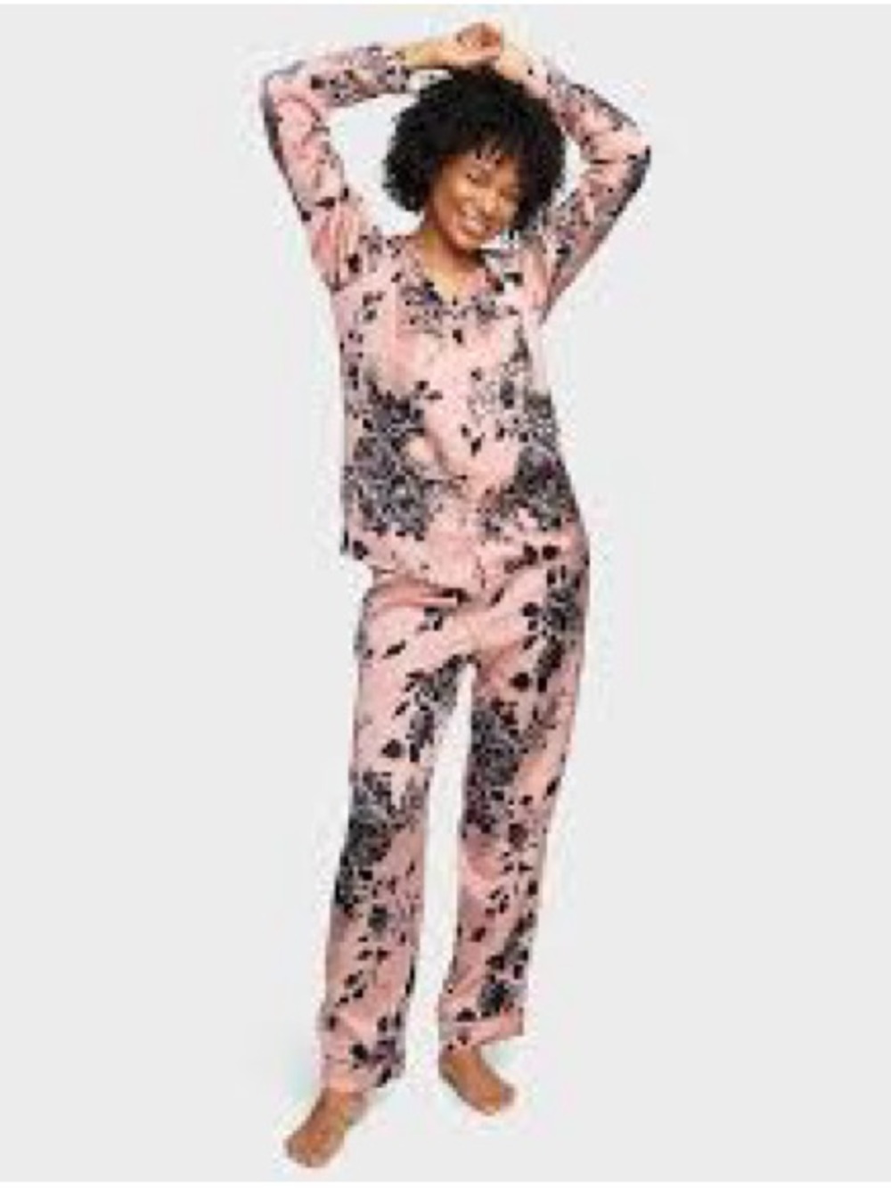 NWT XL Pink and Black Floral Pajama Set - Picture 2 of 8